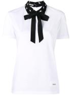 Miu Miu Bow Neck T-shirt, Women's, Size: Xs, White, Silk/cotton