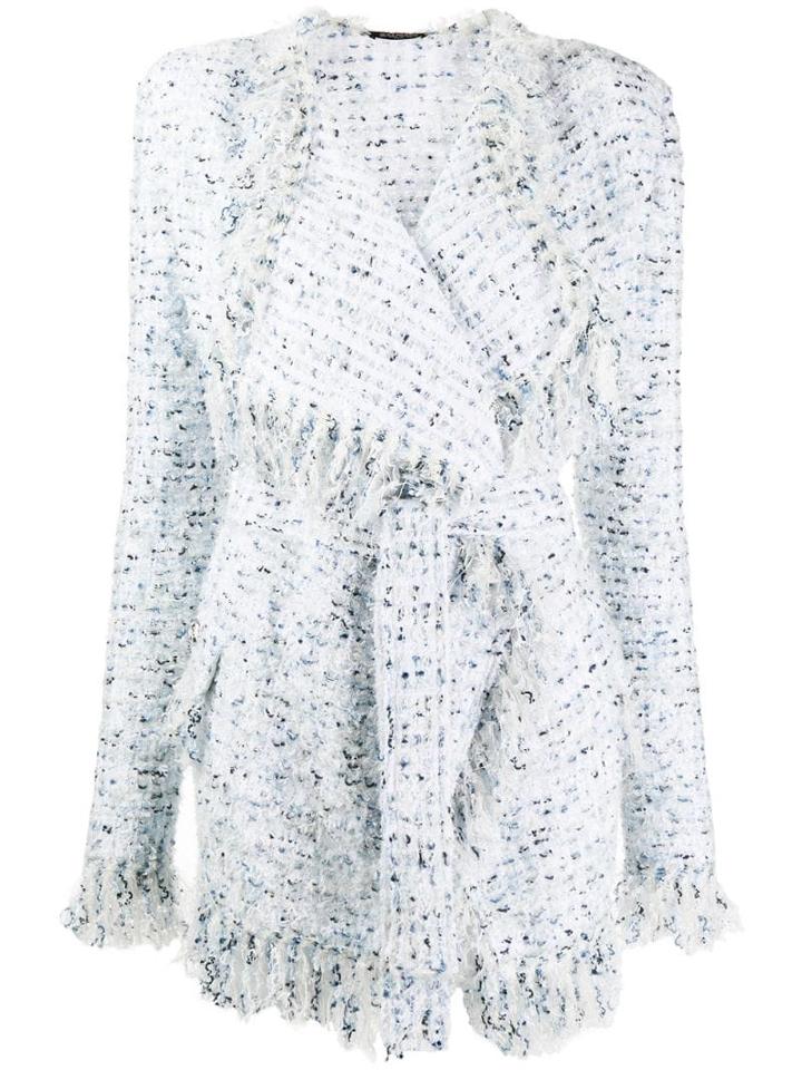 Balmain Tweed Fringed Cardigan - White