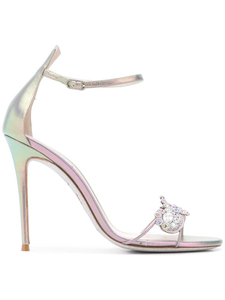 René Caovilla Embellished Stiletto Sandals - Grey