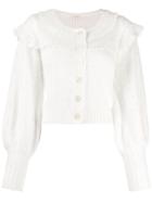 Love Shack Fancy Ruffled Eyelet Knit Cardigan - White