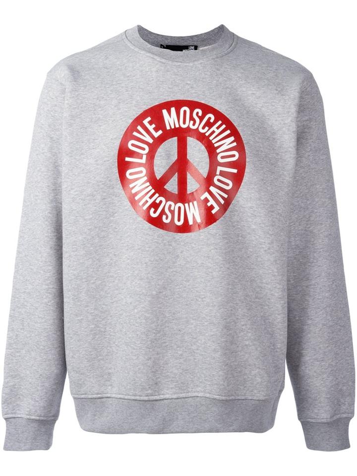 Love Moschino Logo Print Sweatshirt, Men's, Size: Small, Grey, Cotton/polyester