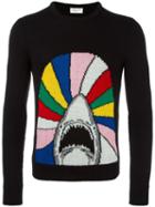 Saint Laurent Shark Intarsia Knit Jumper, Men's, Size: Large, Black, Wool