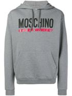 Moschino Logo Slogan Hoodie - Grey