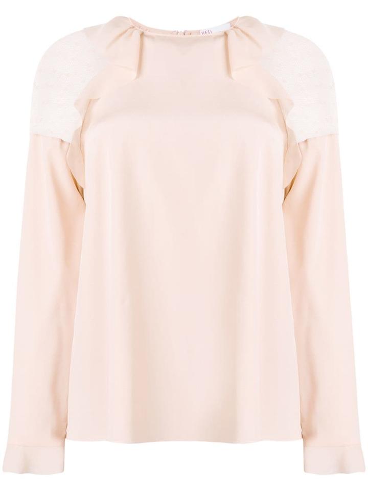 Red Valentino Lace Shoulder Ruffle Trim Blouse - Neutrals