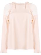 Red Valentino Lace Shoulder Ruffle Trim Blouse - Neutrals