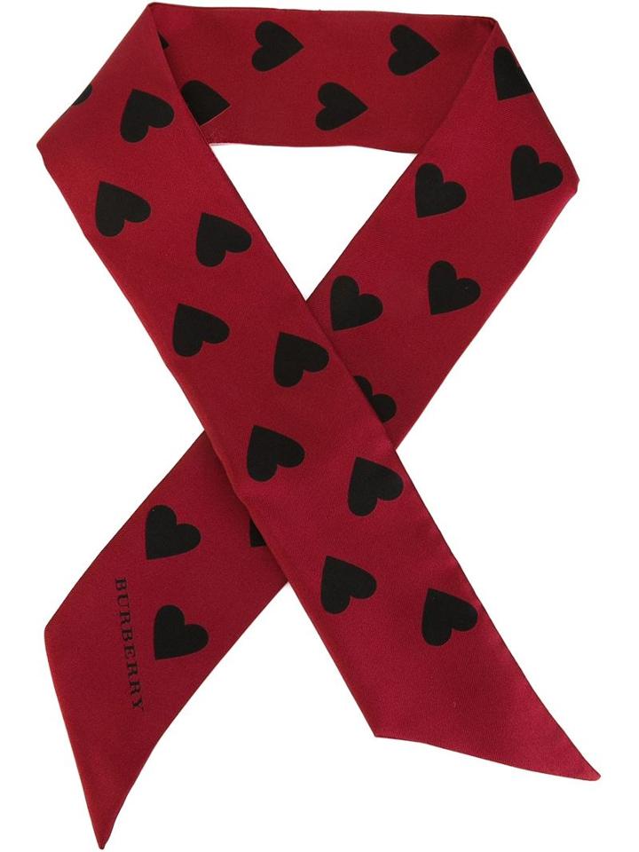 Burberry Heart Print Scarf, Women's, Red, Silk