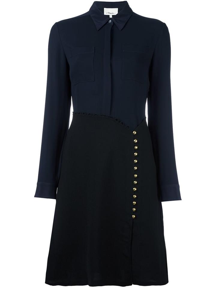 3.1 Phillip Lim Contrast Shirt Dress, Women's, Size: 8, Blue, Silk/spandex/elastane/viscose/wool