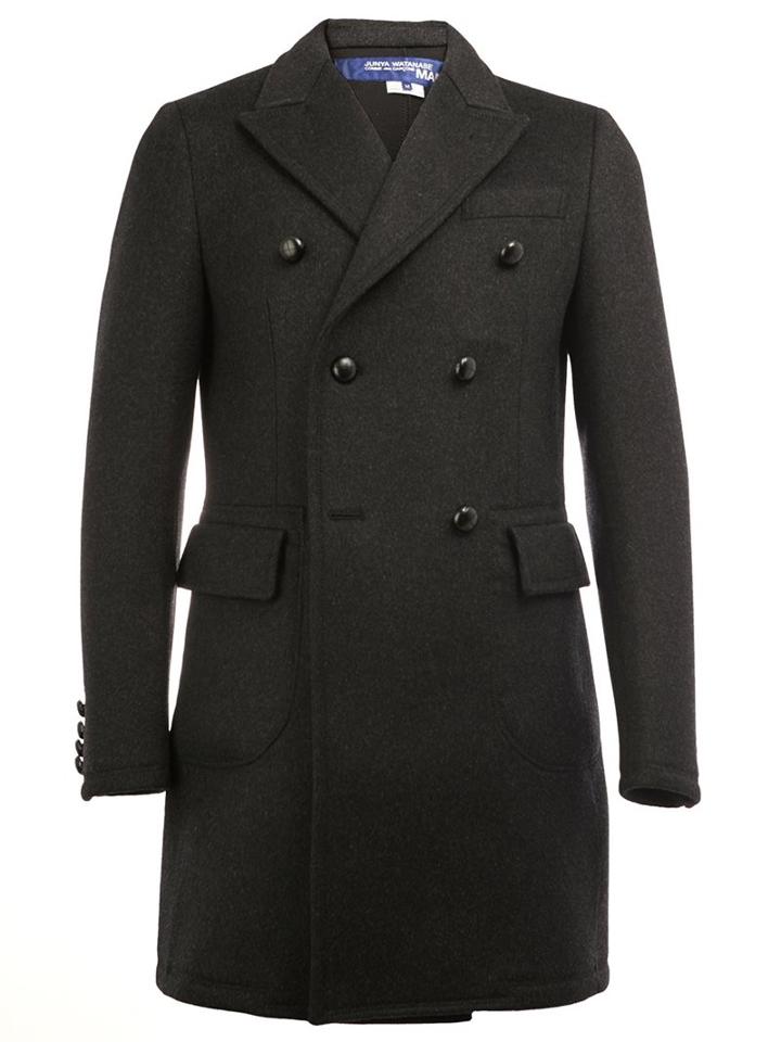 Junya Watanabe Comme Des Garçons Man Peaked Lapel Double-breasted Coat, Men's, Size: Xl, Black, Polyester/rayon/cashmere/wool