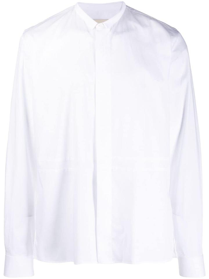 Sartorial Monk Thin Collar Paneled Button-up Shirt - White