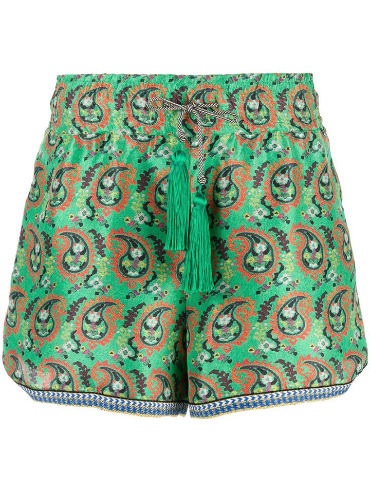 Etro - Paisley Print Shorts - Women - Silk/polyester/acetate - 40, Green, Silk/polyester/acetate