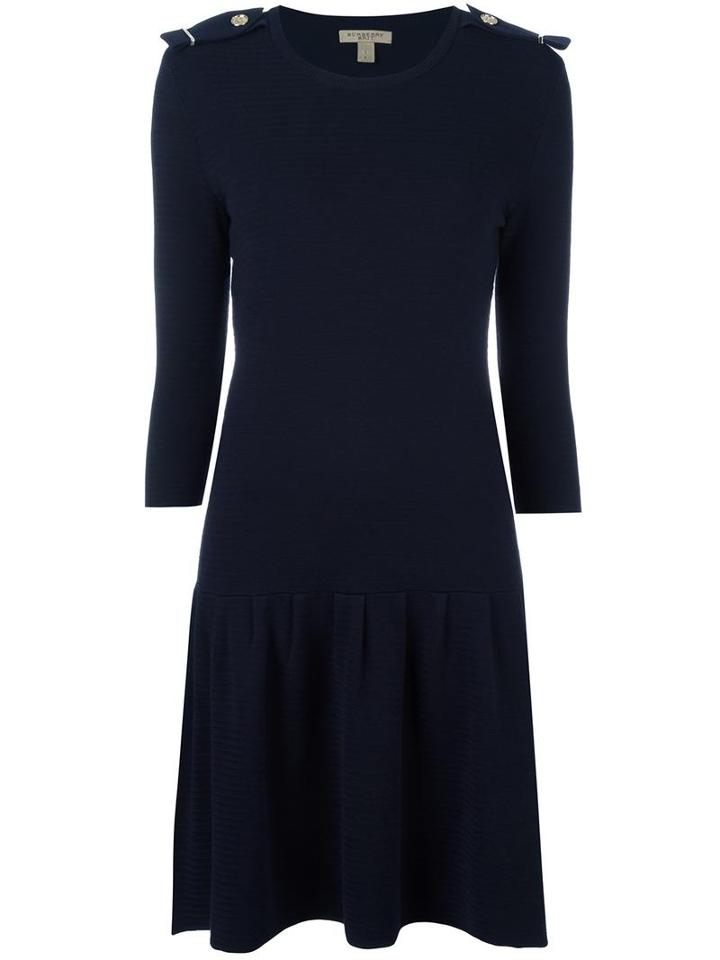 Burberry Shoulders Detailing Flared Dress, Women's, Size: Small, Blue, Cotton/silk