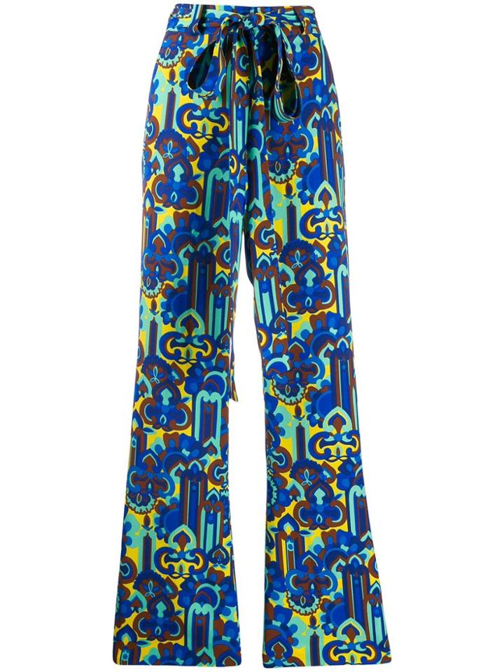 La Doublej Printed Flared Trousers - Blue
