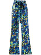 La Doublej Printed Flared Trousers - Blue