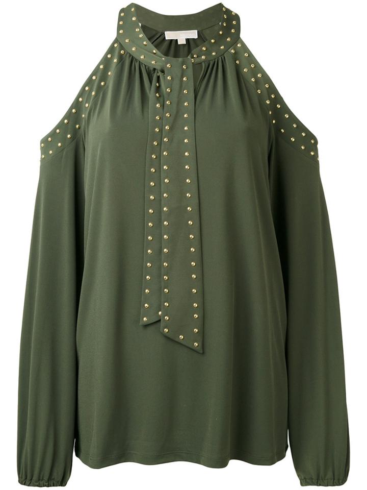 Michael Michael Kors Cold-shoulder Tie Blouse - Green
