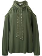 Michael Michael Kors Cold-shoulder Tie Blouse - Green