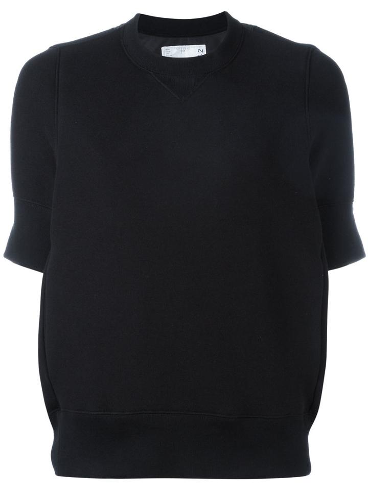 Sacai Short Sleeved Sweatshirt, Women's, Size: 2, Black, Cotton/nylon