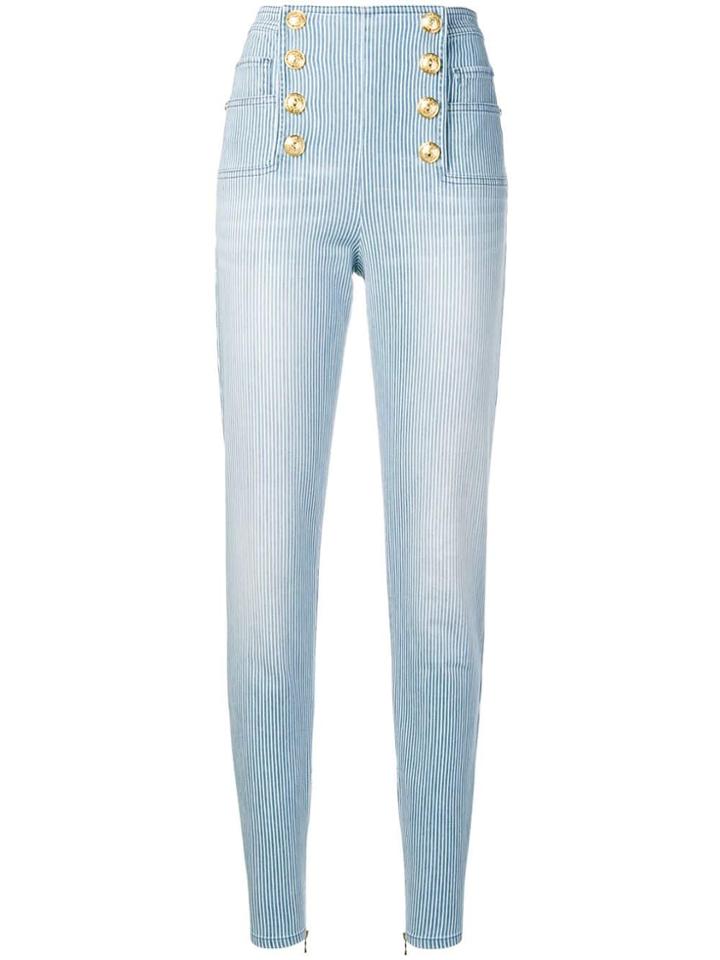 Balmain Embossed Button Trousers - Blue