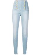 Balmain Embossed Button Trousers - Blue