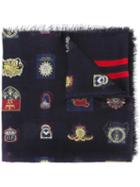 Alexander Mcqueen Badge Print Scarf, Men's, Black, Silk/modal