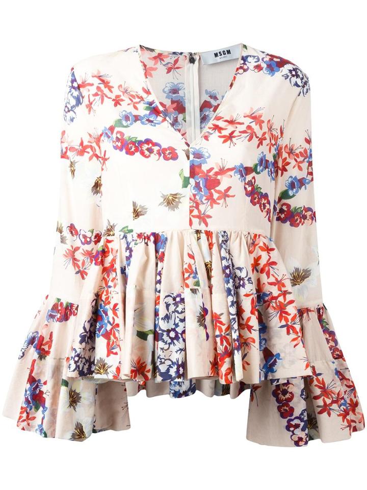 Msgm Floral Print Ruffled Blouse - Nude & Neutrals