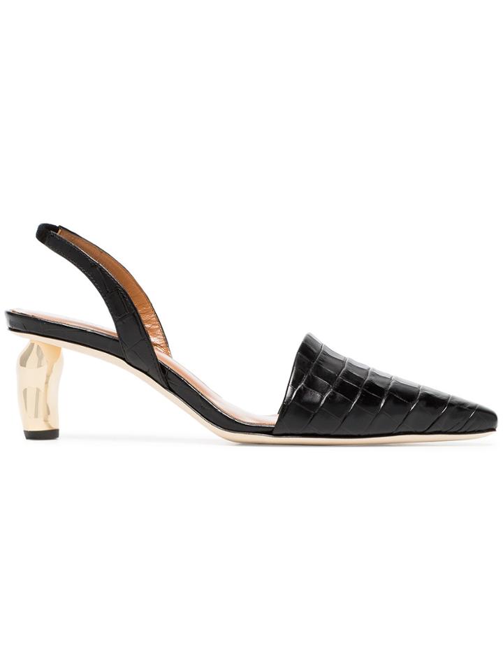 Rejina Pyo Black Conie 70 Crocodile Embossed Leather Pumps