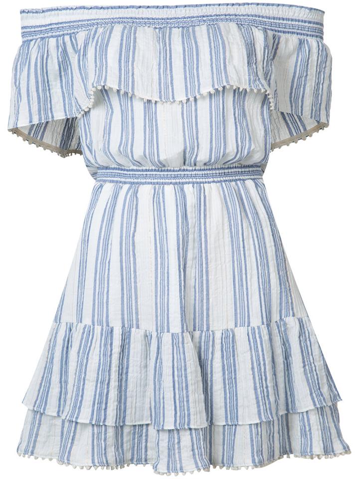 Love Shack Fancy Off Shoulder Striped Dress, Women's, Size: 0, White, Cotton/lurex