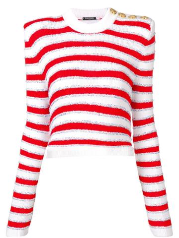 Balmain Striped Cropped Sweater - White
