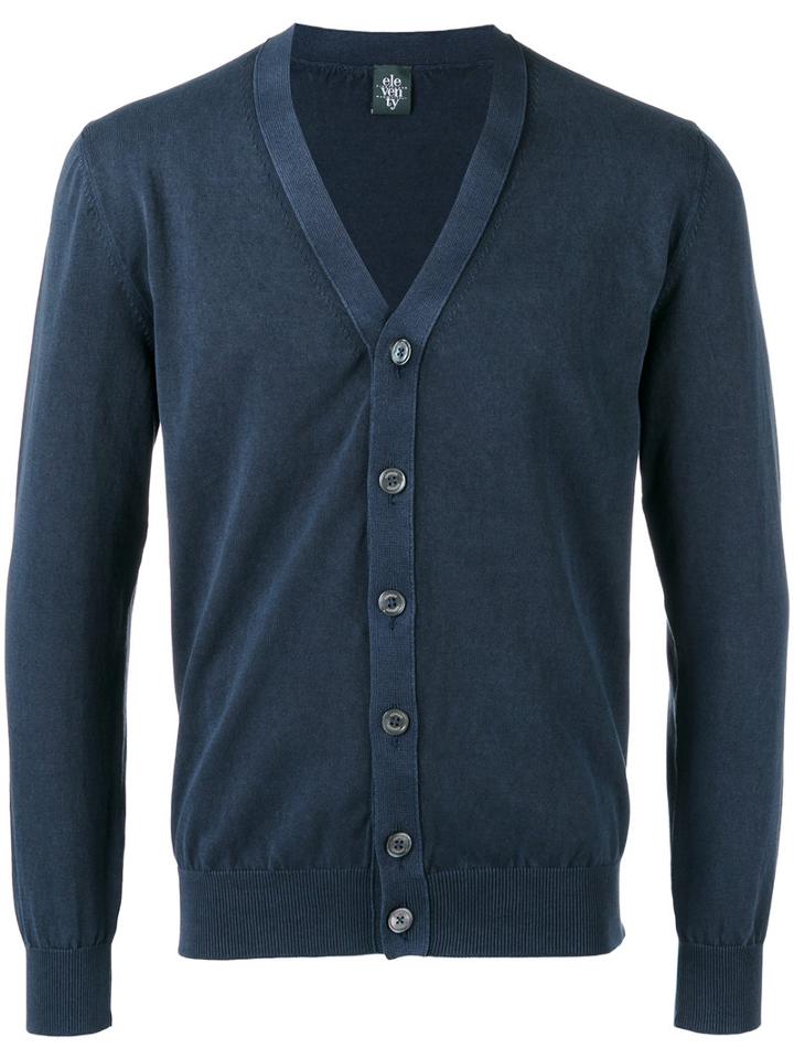 Eleventy - Neck Cardigan - Men - Cotton - M, Blue, Cotton