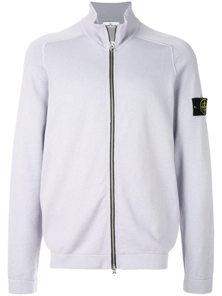 Stone Island Logo Patch Zipped Cardigan - Grey