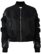 Comme Des Garçons Noir Kei Ninomiya Embellished Longsleeves Bomber Jacket, Women's, Size: Medium, Black, Nylon/acrylic/polyester/ostrich Feather