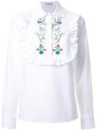 Vivetta Ruffle Bib Embroidered Shirt, Women's, Size: 44, White, Cotton/spandex/elastane