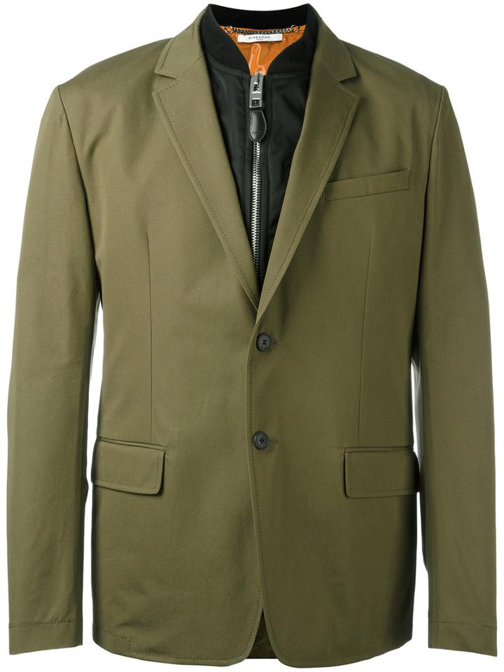 Givenchy Bomber Layer Blazer Jacket, Men's, Size: 46, Green, Cotton/polyamide