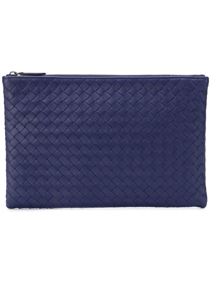 Bottega Veneta Woven Zipped Clutch - Blue