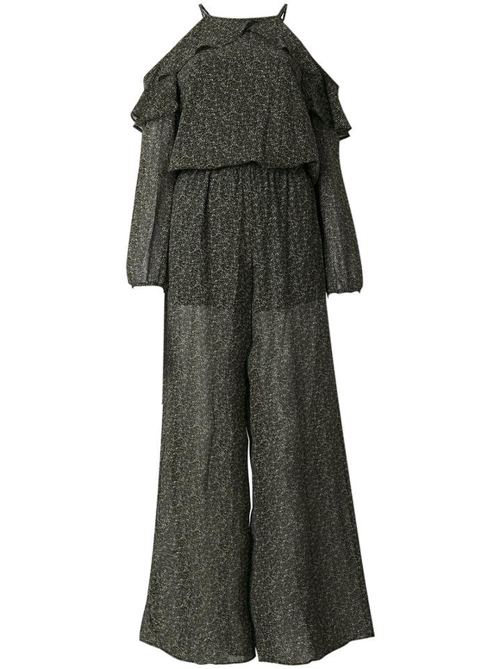 Michael Michael Kors - Open Shoulder Ruffle Jumpsuit - Women - Polyester - S, Green, Polyester