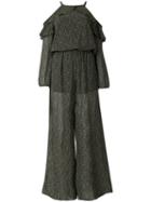 Michael Michael Kors - Open Shoulder Ruffle Jumpsuit - Women - Polyester - S, Green, Polyester