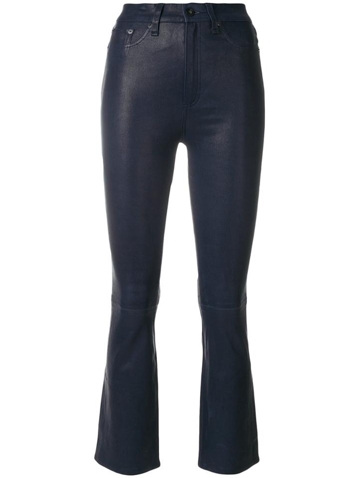 Rag & Bone Crop Flare Leather Trousers - Blue