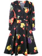 Msgm Short Fruit Print Dress - Black