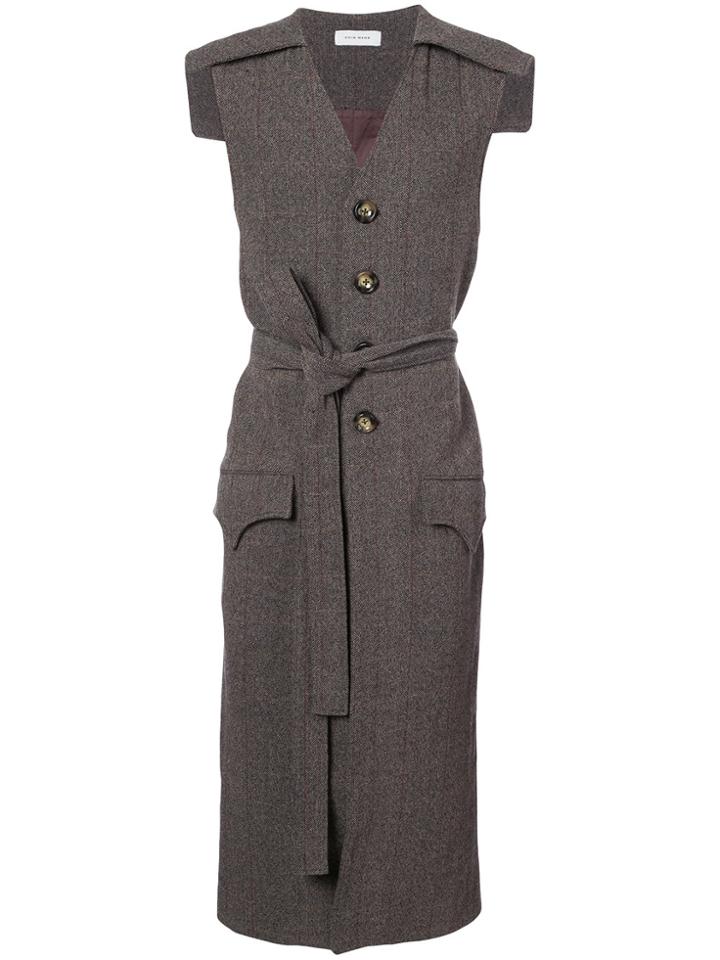 Chin Mens Herringbone Sleeveless Coat - Brown