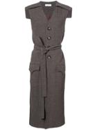 Chin Mens Herringbone Sleeveless Coat - Brown