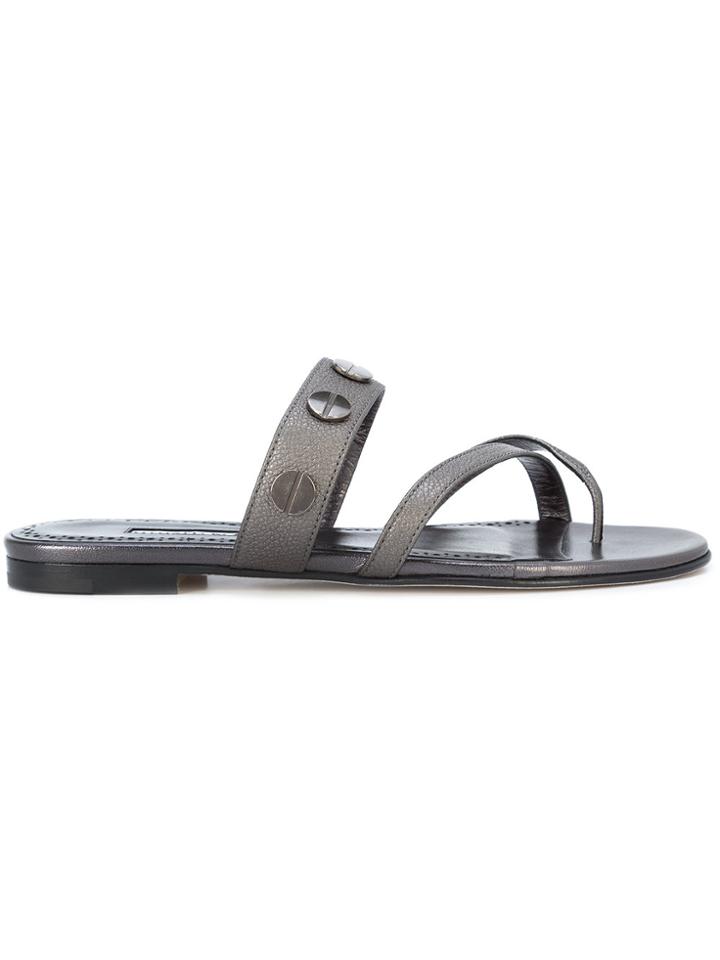 Manolo Blahnik Scrusa Studded Sandals - Grey
