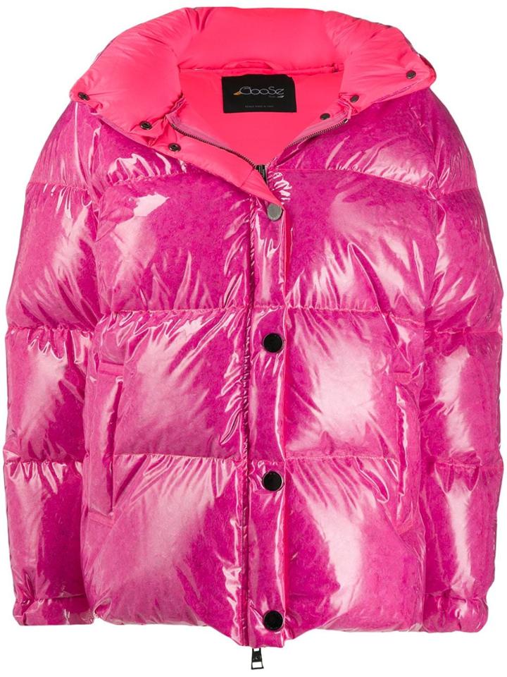 Goose Tech Patent Hooded Padded Jacket - Pink