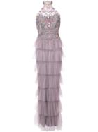 Marchesa Notte Embellished Halterneck Gown - Pink & Purple