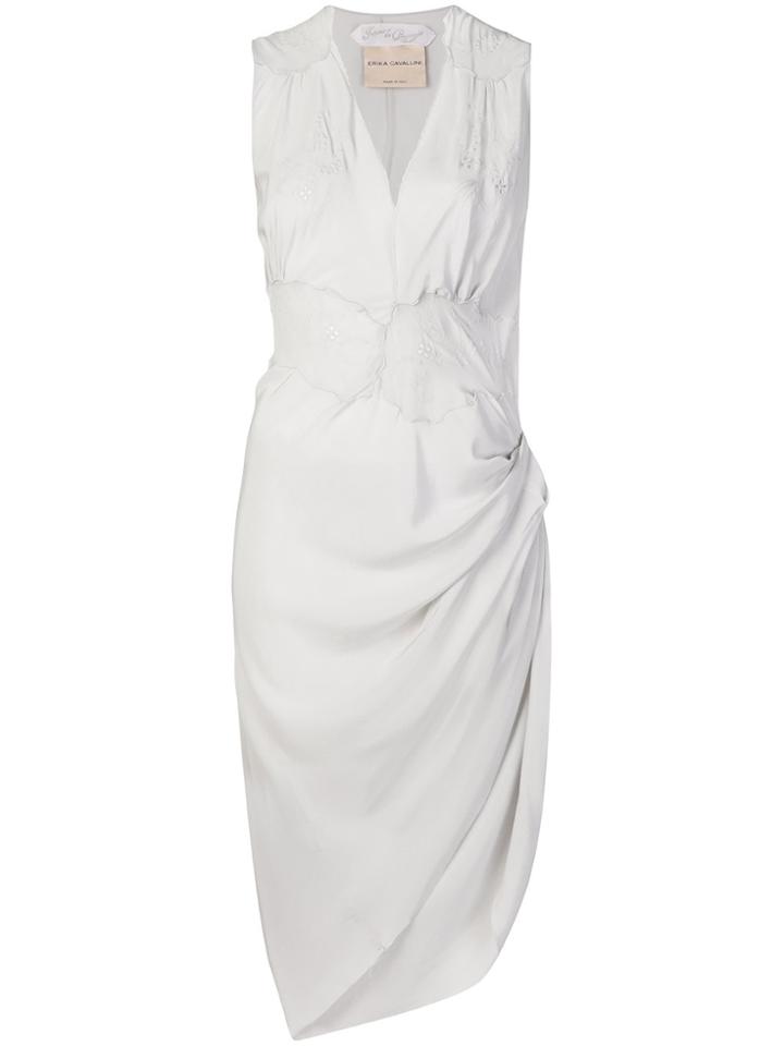 Erika Cavallini Draped Open Embroidery Midi Dress - Grey