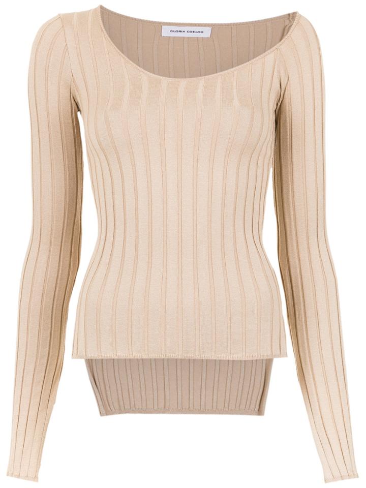 Gloria Coelho Asymmetric Neck Knit Top - Nude & Neutrals