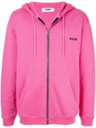 Msgm Logo Zipped Hoodie - Pink