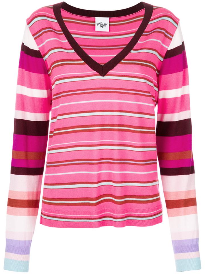 Michel Klein Striped V-neck Jumper - Pink & Purple
