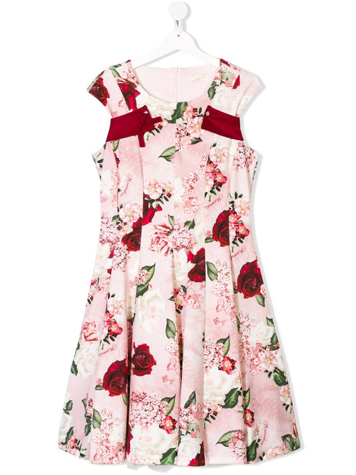 Monnalisa Chic Floral Print Pleated Dress - Pink & Purple