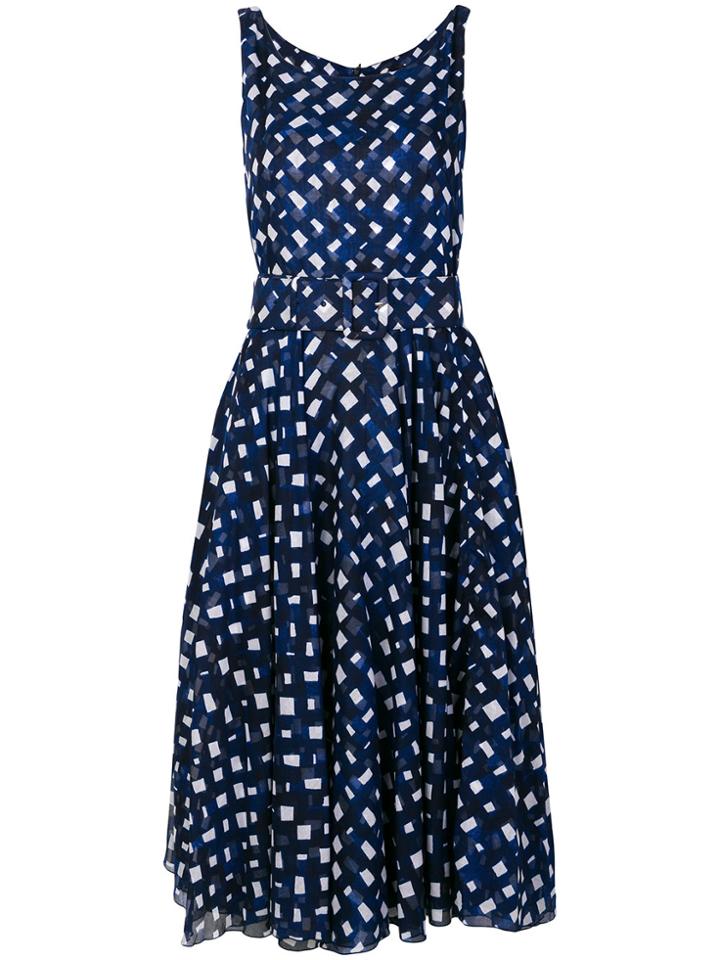 Samantha Sung Checked Printed Flared Dress - Blue