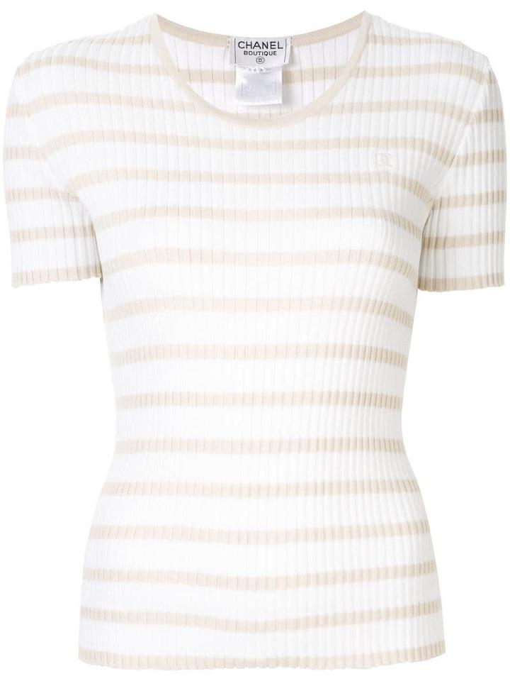 Chanel Pre-owned Knitted Striped Top - White