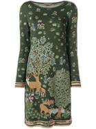 Alberta Ferretti Deer Intarsia Knit Dress - Green